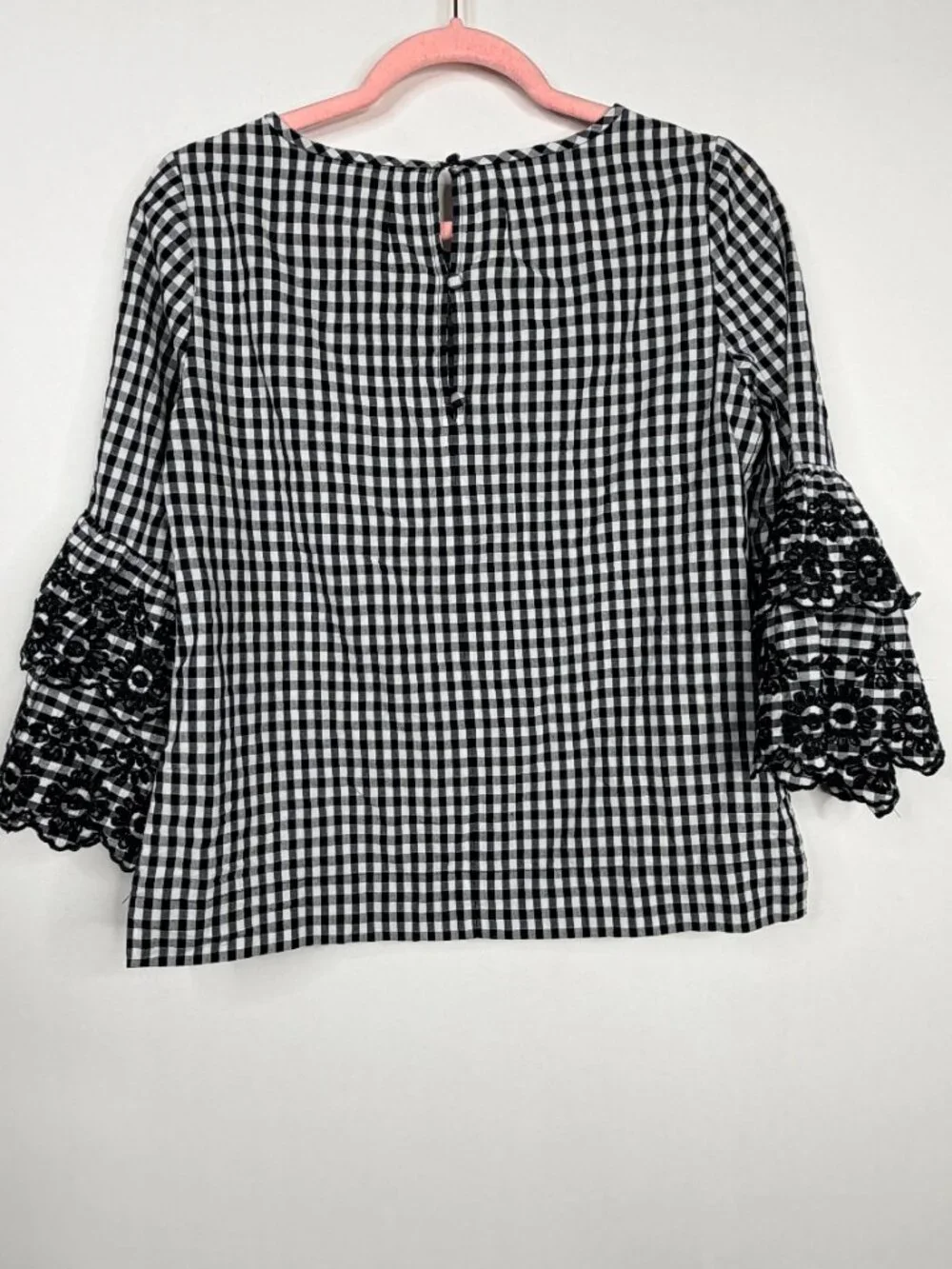 2/$30 J. Crew Tiered Bell Sleeve Top Blouse Shirt In Gingham Plaid 0 #A3357